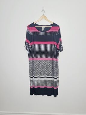 Catherines Pink Black Geometric Pattern Short Sleeve Lightweight Plus Size 3X